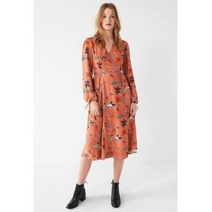 Urban Outfitters Audrey Coral Wrap Midi Dress